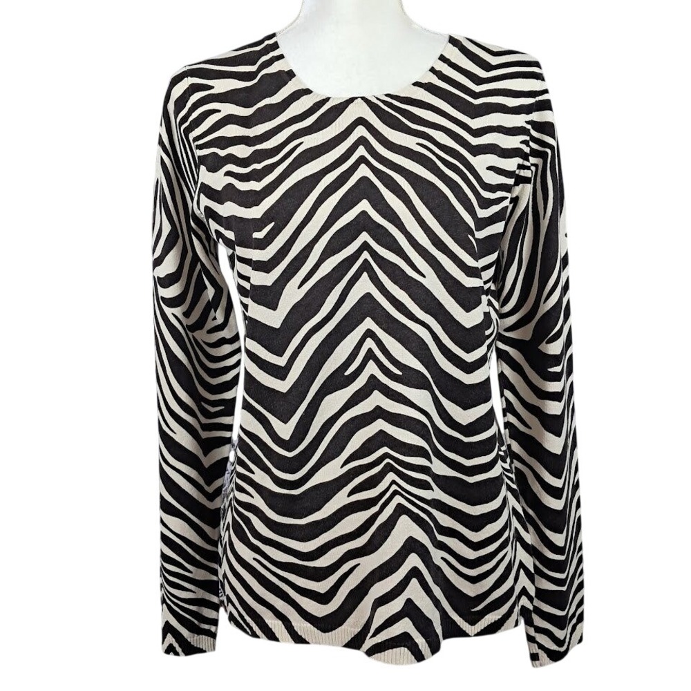 MADISON M Zebra Print Knit Top Long Sleeve‎ Sweater Silk Blend Retro Grunge Chic